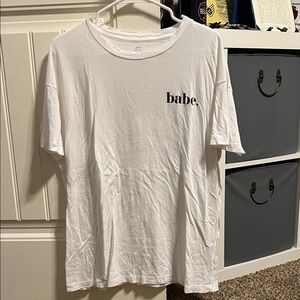 Aerie White 'Babe' Oversized Short Sleeve Tee